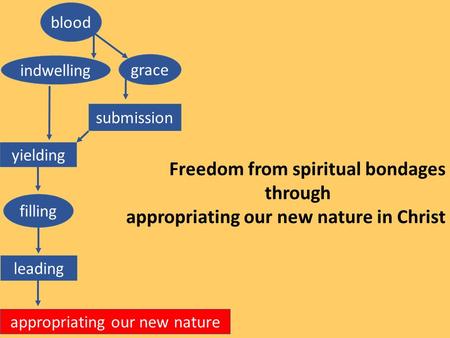 Blood grace indwelling submission yielding filling leading appropriating our new nature Freedom from spiritual bondages through appropriating our new nature.