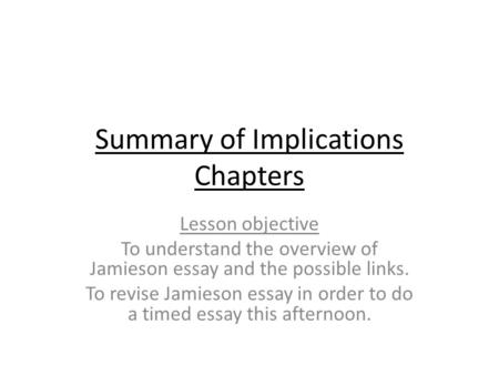 Summary of Implications Chapters