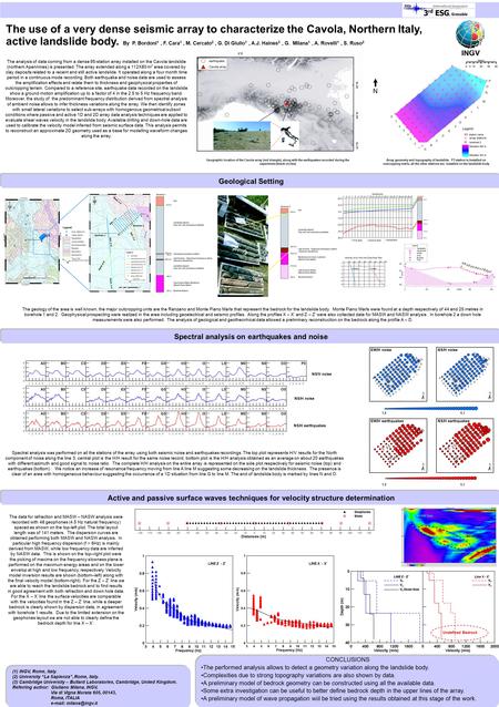 NS/V noise NS/H noise NS/H earthquakes The use of a very dense seismic array to characterize the Cavola, Northern Italy, active landslide body. By P. Bordoni.