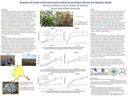 Response of Luzula arctica and Luzula confusa to warming in Barrow and Atqasuk, Alaska Kelseyann Kremers and Dr. Robert D. Hollister Grand Valley State.