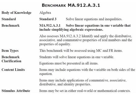 MA.912.A.3.1: Solve linear equations in one variable that include simplifying algebraic expressions. What is the value of x in the equation below? 3(x.