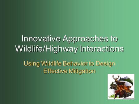 Innovative Approaches to Wildlife/Highway Interactions Using Wildlife Behavior to Design Effective Mitigation.