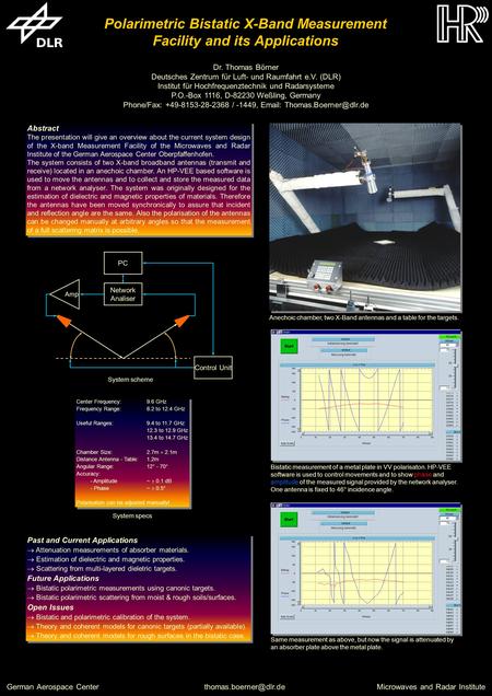 Microwaves and Radar Aerospace Center Polarimetric Bistatic X-Band Measurement Facility and its Applications Dr. Thomas.