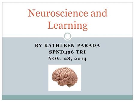 BY KATHLEEN PARADA SPND456 TRI NOV. 28, 2014 Neuroscience and Learning.