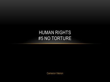 Cameron Meiron HUMAN RIGHTS #5 NO TORTURE. NO TORTURE All people should be treated right and in a humane way. No one should be treated inhumane, cruel,