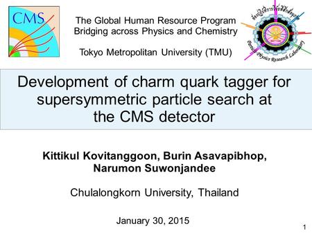 1 Development of charm quark tagger for supersymmetric particle search at the CMS detector Kittikul Kovitanggoon, Burin Asavapibhop, Narumon Suwonjandee.