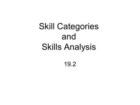 Skill Categories and Skills Analysis 19.2. Basic Skill Categories Locomotor-moving skills Manipulative-handling skills Stability-balancing skills In 1970’s.