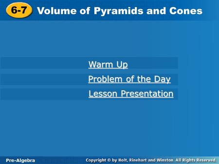 Volume of Pyramids and Cones