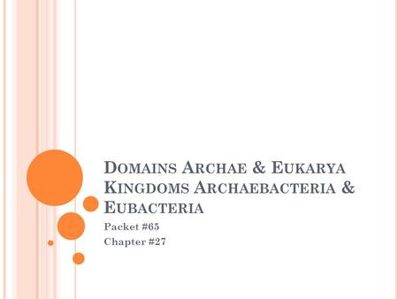 D OMAINS A RCHAE & E UKARYA K INGDOMS A RCHAEBACTERIA & E UBACTERIA Packet #65 Chapter #27.