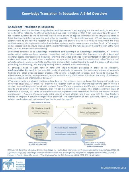 Knowledge Translation in Education: A Brief Overview Knowledge Translation in Education Knowledge Translation involves taking the best available research.