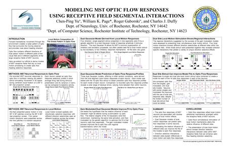 MODELING MST OPTIC FLOW RESPONSES USING RECEPTIVE FIELD SEGMENTAL INTERACTIONS Chen-Ping Yu +, William K. Page*, Roger Gaborski +, and Charles J. Duffy.