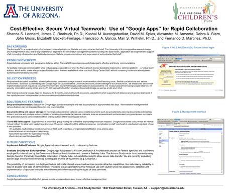 Cost-Effective, Secure Virtual Teamwork: Use of “Google Apps” for Rapid Collaboration Shanna S. Leonard, James C. Roebuck, Ph.D., Kushal M. Aurangabadkar,