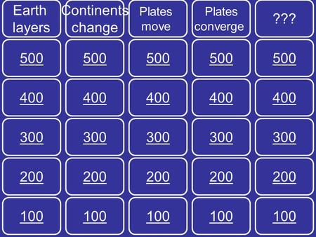 Main ??? Plates converge Plates move Continents change Earth layers 100 200 300 400 500 100 200 300 400 500 100 200 300 400 500 100 200 300 400 500 100.