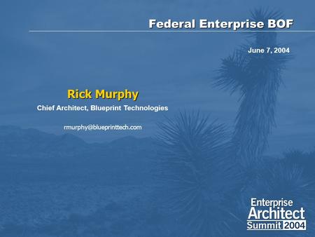 Federal Enterprise BOF Rick Murphy Chief Architect, Blueprint Technologies June 7, 2004.