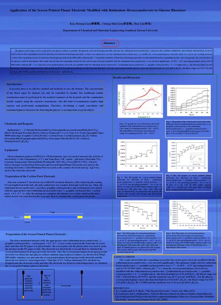 Application of the Screen Printed Planar Electrode Modified with Ruthenium Hexacyanoferrate to Glucose Biosensor Kuo-Hsiang Liao( 廖國翔 ), Chung-Min Lien(