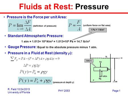 Fluids at Rest: Pressure