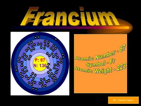 Francium Atomic Number - 87 Symbol - Fr Atomic Weight - 223