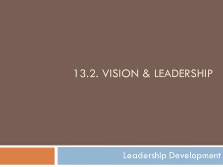 13.2. VISION & LEADERSHIP Leadership Development.