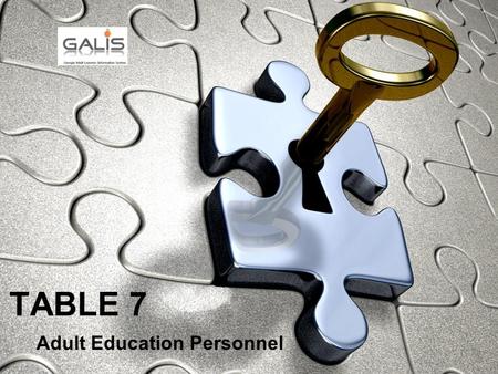 TABLE 7 Adult Education Personnel. Instructor Instructors/Teachers Transition Coordinators who are not certified counselors Others who provide direct.