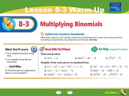 Lesson 8-3 Warm-Up.