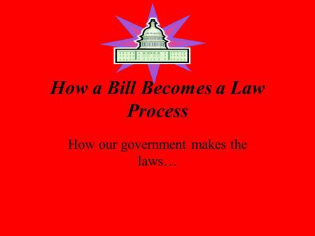 How a Bill Becomes a Law Process How our government makes the laws…