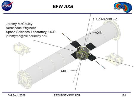 1613-4 Sept. 2008EFW INST+SOC PDR EFW AXB Jeremy McCauley Aerospace Engineer Space Sciences Laboratory, UCB AXB Spacecraft +Z.