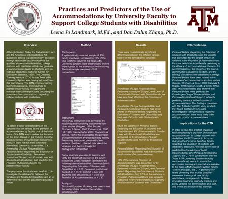 Practices and Predictors of the Use of Accommodations by University Faculty to Support College Students with Disabilities Leena Jo Landmark, M.Ed., and.