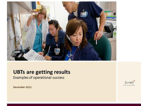 SNAPSHOTS OF CHANGE UBTs are getting results Examples of operational success December 2012.