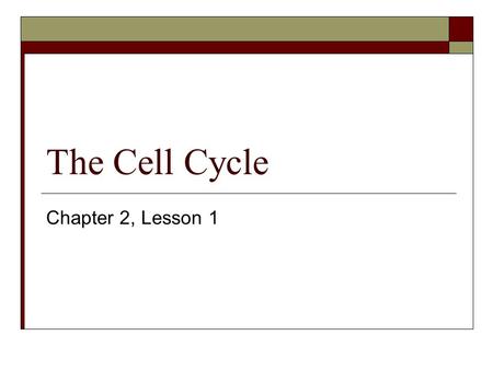 The Cell Cycle Chapter 2, Lesson 1.