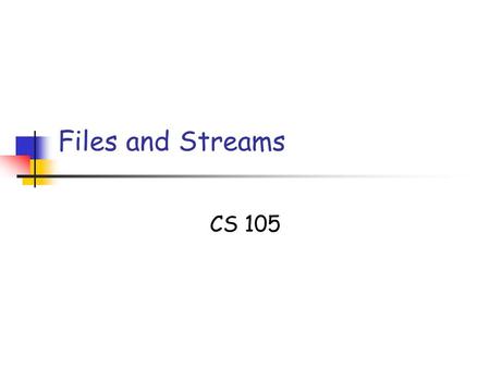 Files and Streams CS 105. 10/02/05 L7: Files Slide 2 Copyright 2005, by the authors of these slides, and Ateneo de Manila University. All rights reserved.