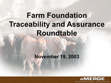 Farm Foundation Traceability and Assurance Roundtable November 19, 2003.