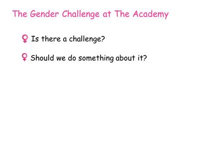 The Gender Challenge at The Academy  Is there a challenge?  Should we do something about it?