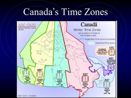 Canada’s Time Zones To improve communications and create a uniform system of time, a Canadian named Sir Sanford Fleming came up with the idea that the.