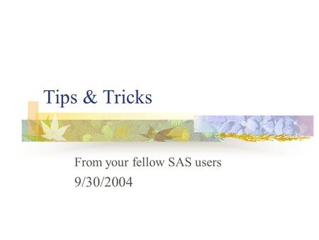 Tips & Tricks From your fellow SAS users 9/30/2004.