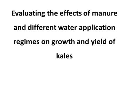 Evaluating the effects of manure and different water application regimes on growth and yield of kales.