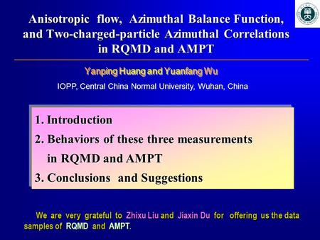 Anisotropic flow, Azimuthal Balance Function, and Two-charged-particle Azimuthal Correlations in RQMD and AMPT We are very grateful to Zhixu Liu and Jiaxin.