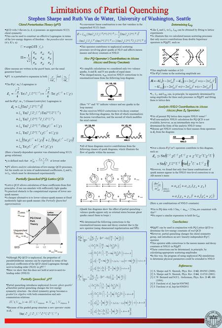 Limitations of Partial Quenching Stephen Sharpe and Ruth Van de Water, University of Washington, Seattle QCD with 3 flavors (u, d, s) possesses an approximate.