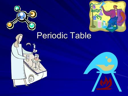 Periodic Table. The First Periodic Table of Elements Discovered by Dmitri Mendeleev Only had 63 naturally occurring elements to work with Organized the.