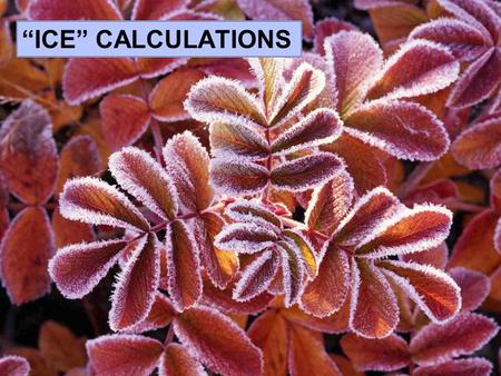 1 “ICE” CALCULATIONS. 2 Typical Calculations PROBLEM: Place 1.00 mol each of H 2 and I 2 in a 1.0 L flask. Calc. equilibrium concentrations. H 2 (g) +