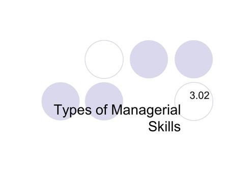 Types of Managerial Skills 3.02. Networking and Communication Techniques competent at correspondence, clear, concise, focus on client Respond to phone.