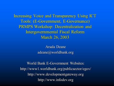 World Bank E-Government Websites: