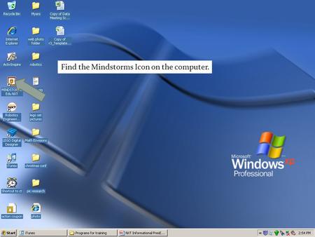 Find the Mindstorms Icon on the computer.. To start a new program click go.