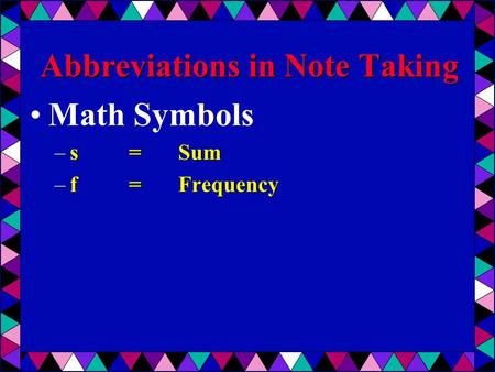 Abbreviations in Note Taking