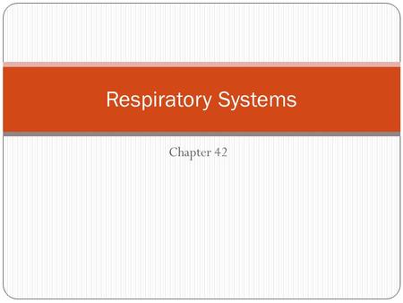 Chapter 42 Respiratory Systems. Qualifying Respiration Gas Exchange Cellular Respiration Organismal level O 2 in CO 2 out via diffusion Cellular level.