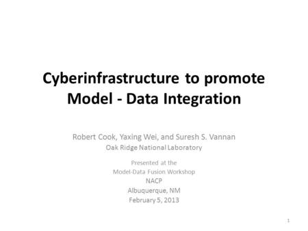 Cyberinfrastructure to promote Model - Data Integration Robert Cook, Yaxing Wei, and Suresh S. Vannan Oak Ridge National Laboratory Presented at the Model-Data.