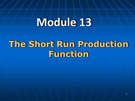 The Short Run Production Function