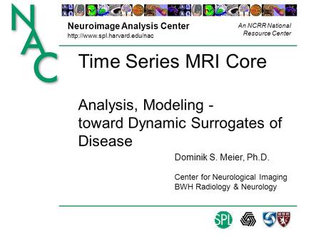 Neuroimage Analysis Center  An NCRR National Resource Center Time Series MRI Core Analysis, Modeling - toward Dynamic Surrogates.