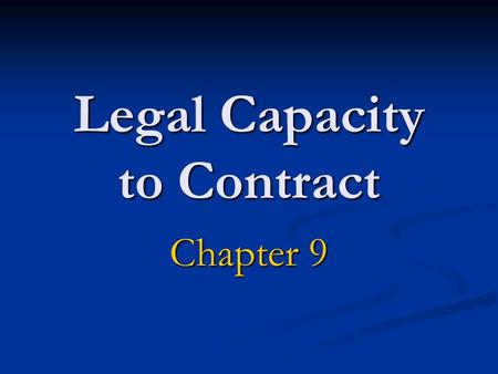 Legal Capacity to Contract