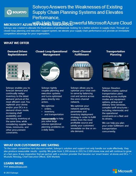 Solvoyo Answers the Weaknesses of Existing Supply Chain Planning Systems and Elevates Performance, with Help from the Powerful Microsoft Azure Cloud MICROSOFT.