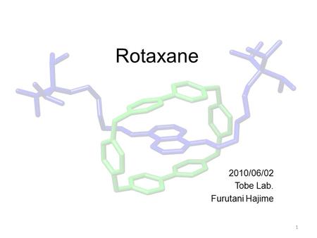 Rotaxane 2010/06/02 Tobe Lab. Furutani Hajime 1. Contents What is Rotaxane? History -First Synthesis -Host-Guest Chemistry -Improved Synthetic Method.